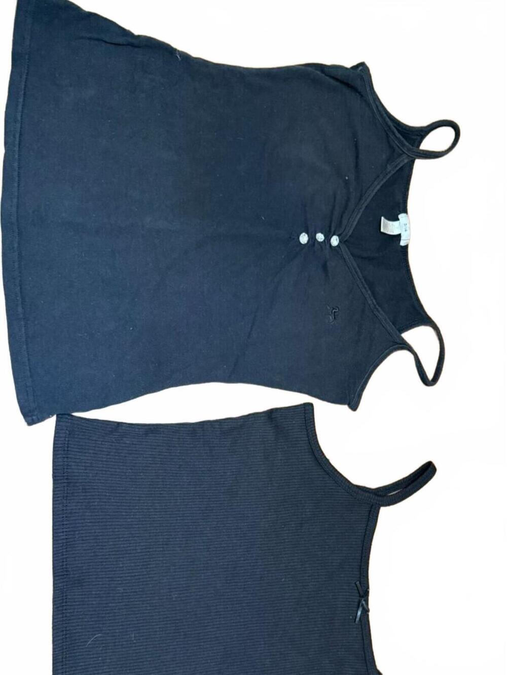 2- Black Tank Top w/ V-Neckline, & Black Ribbed Tank Top w/ Bow